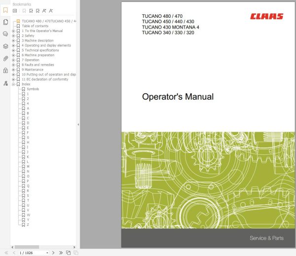 CLAAS TUCANO 450 440 (839) Assembly Operators Repair Technical Manual
