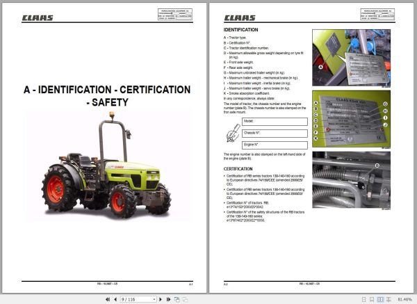 Claas Tractors Rb130 Rb140 Rb160 Use And Maintenance Manual 00 11 169 080 (2)