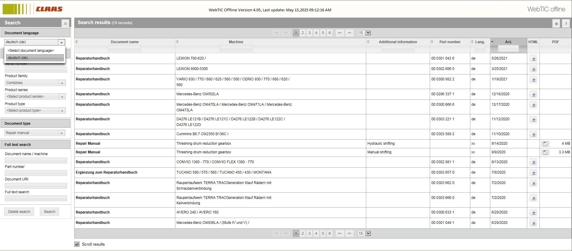 CLAAS WebTIC Offline DE 05.2025 Operator Schematic Repair Technical Documentation (2)
