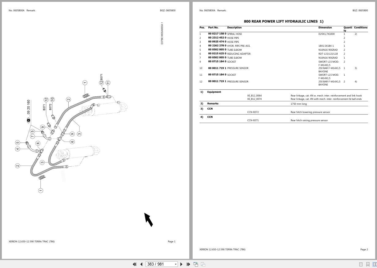 CLAAS XERION 12.650 12.590 TERRA TRAC 786 78600011 78699999 Spare Parts Catalog (2)