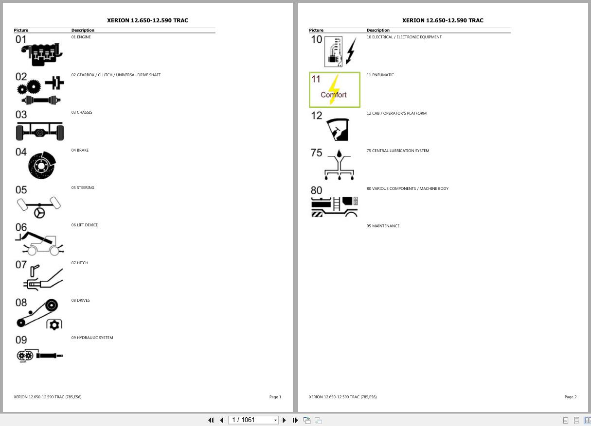 CLAAS XERION 12.650 12.590 TRAC 785 E56 78500011 78599999 Spare Parts Catalog (1)
