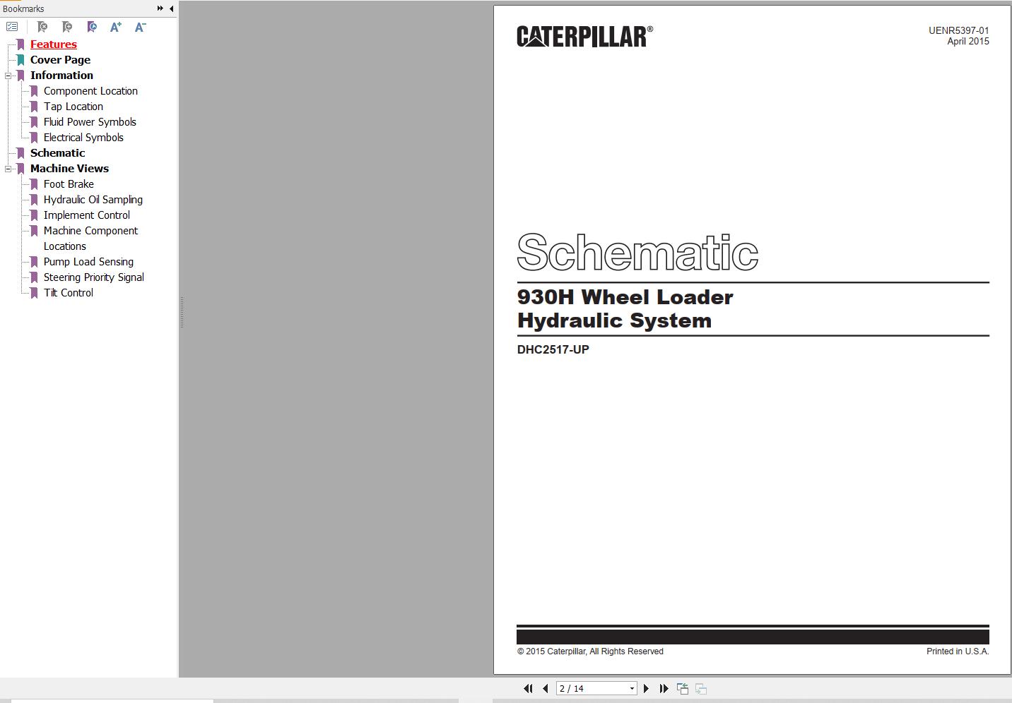 Caterpillar Wheel Loader 930H Hydraulic Diagram UENR5397 01 (1)