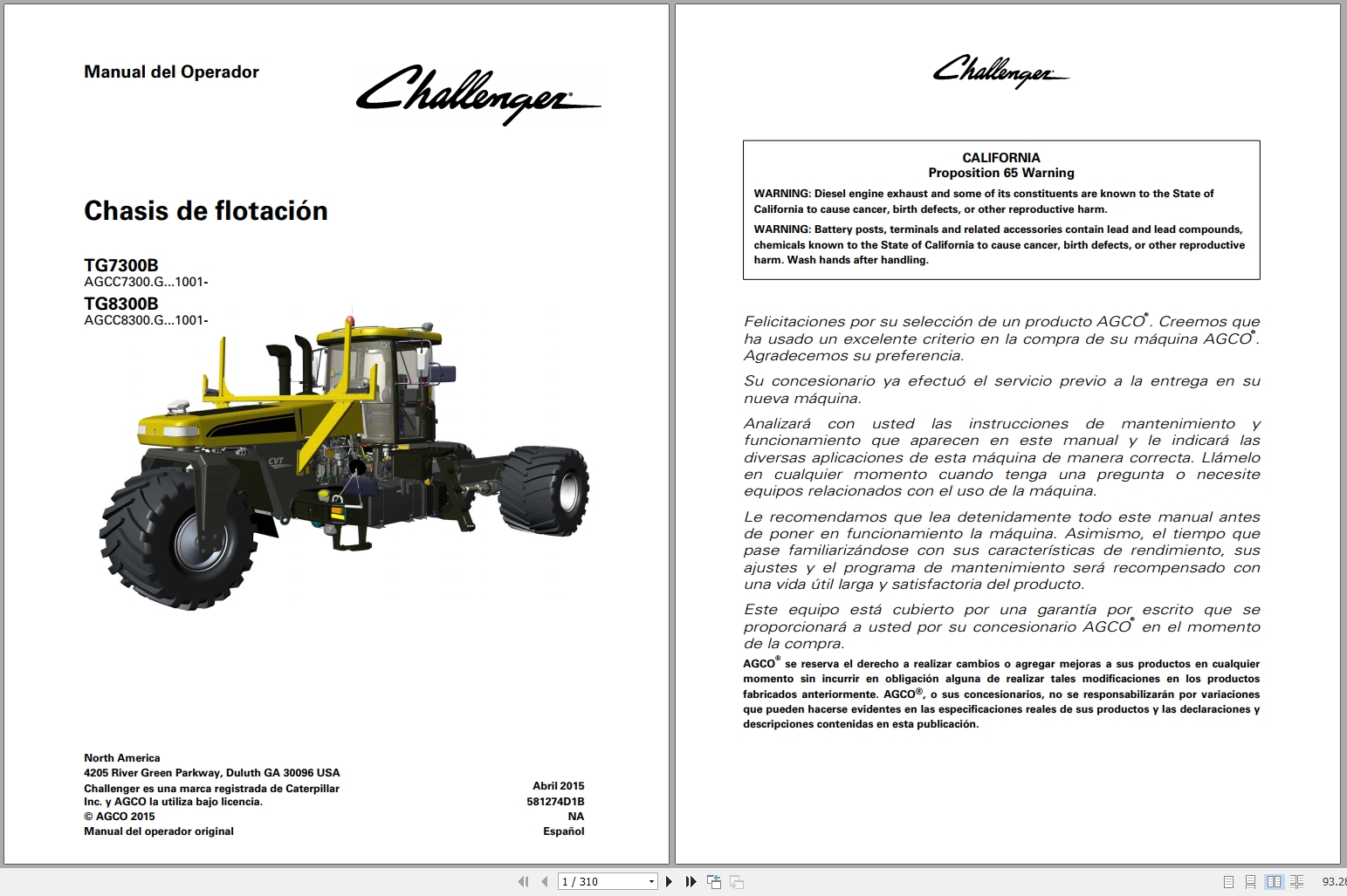 Challenger Flotation Chassis TG7300B TG8300B Operator Manual 581274D1B 2015 ES (1)