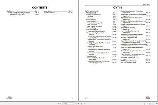 Chery Automatic Transmission CVT18 Service Manual (1)