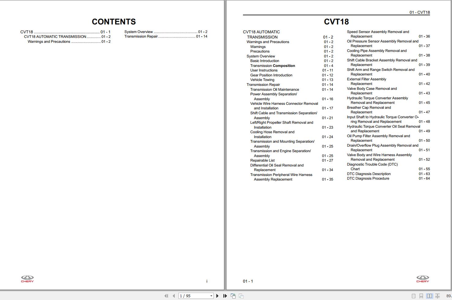 Chery Automatic Transmission CVT18 Service Manual (1)