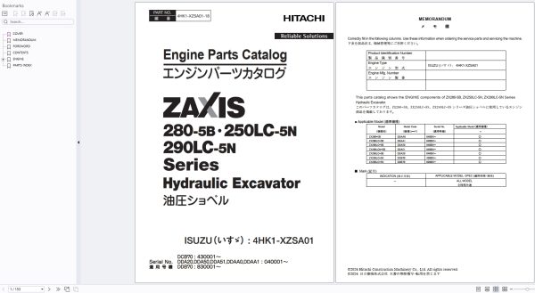 Hitachi Excavator ZX290LC 5N Technical Workshop Parts Manual (1)