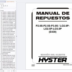 Hysster Forklift P2.0S P2.5S P3.0S LO2.0P LO2.5P LO3.0P E439 Parts Manual 4248625 2025 (1)