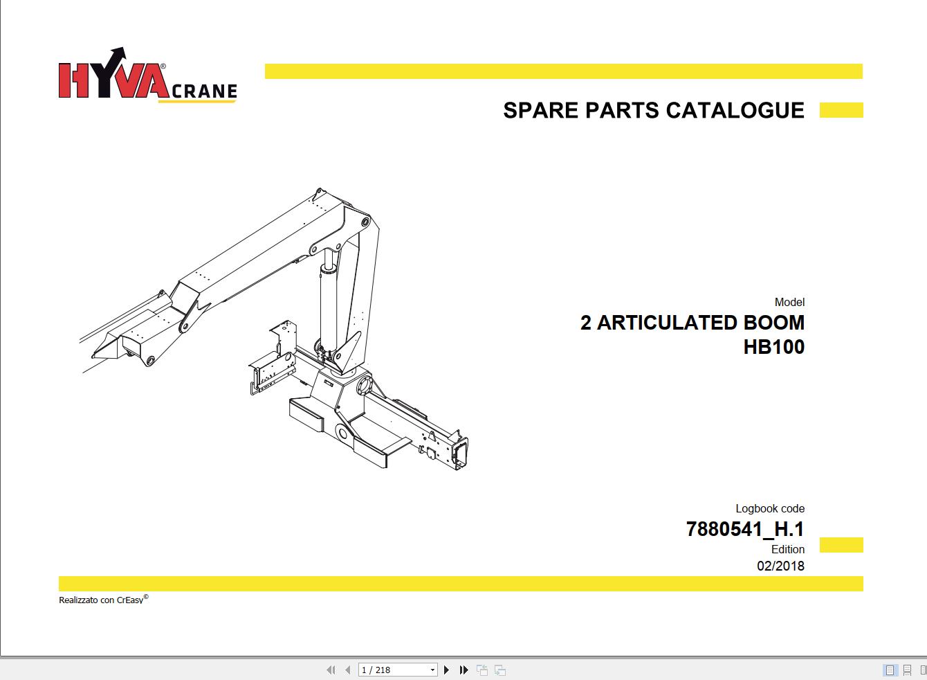 Hyva 2 Articulated Boom HB100 Parts Catalog 7880541 H.1