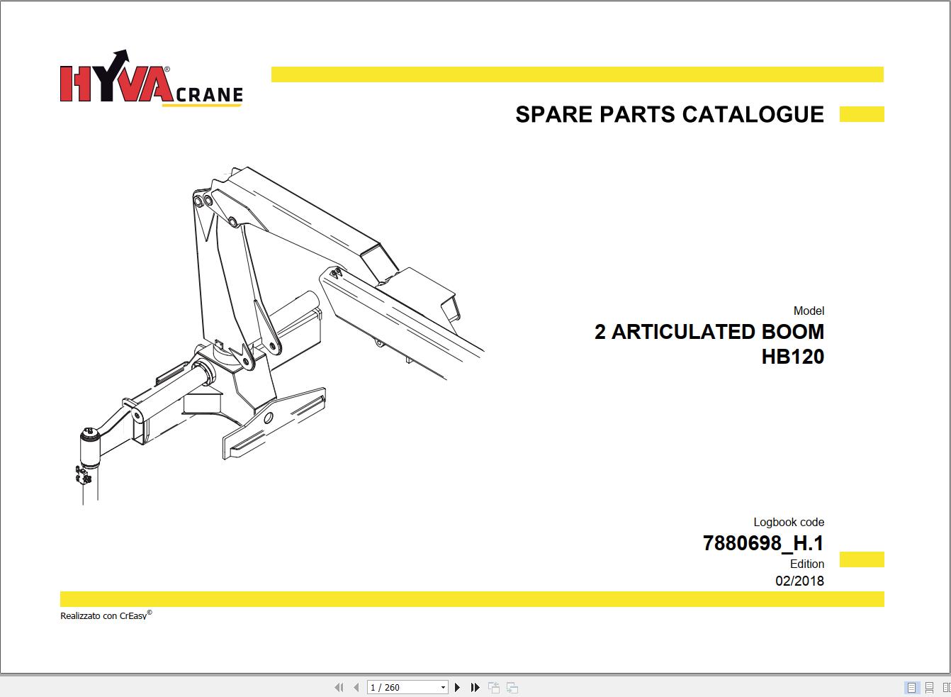 Hyva 2 Articulated Boom HB120 Parts Catalog 7880698 H.1