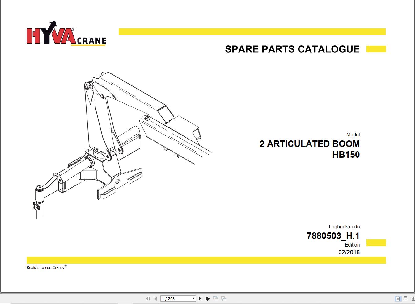 Hyva 2 Articulated Boom HB150 Parts Catalog 7880503 H.1