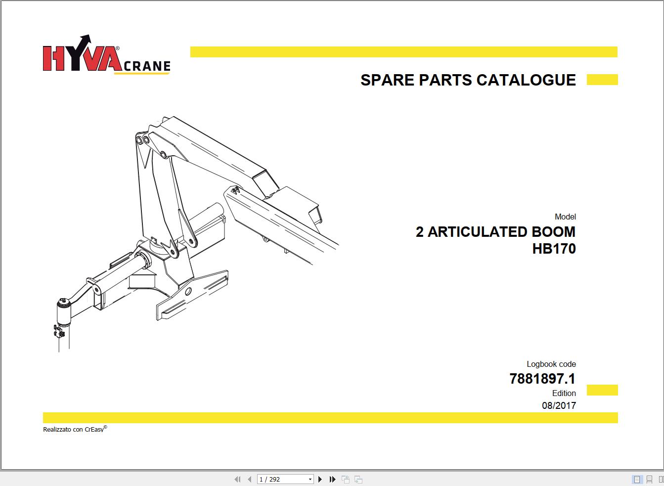 Hyva 2 Articulated Boom HB170 Parts Catalog 7881897.1
