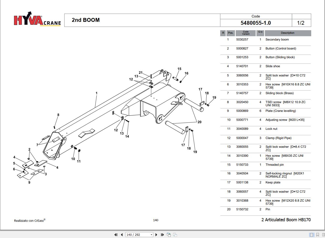 Hyva 2 Articulated Boom HB170 Parts Catalog 7881897.1 1