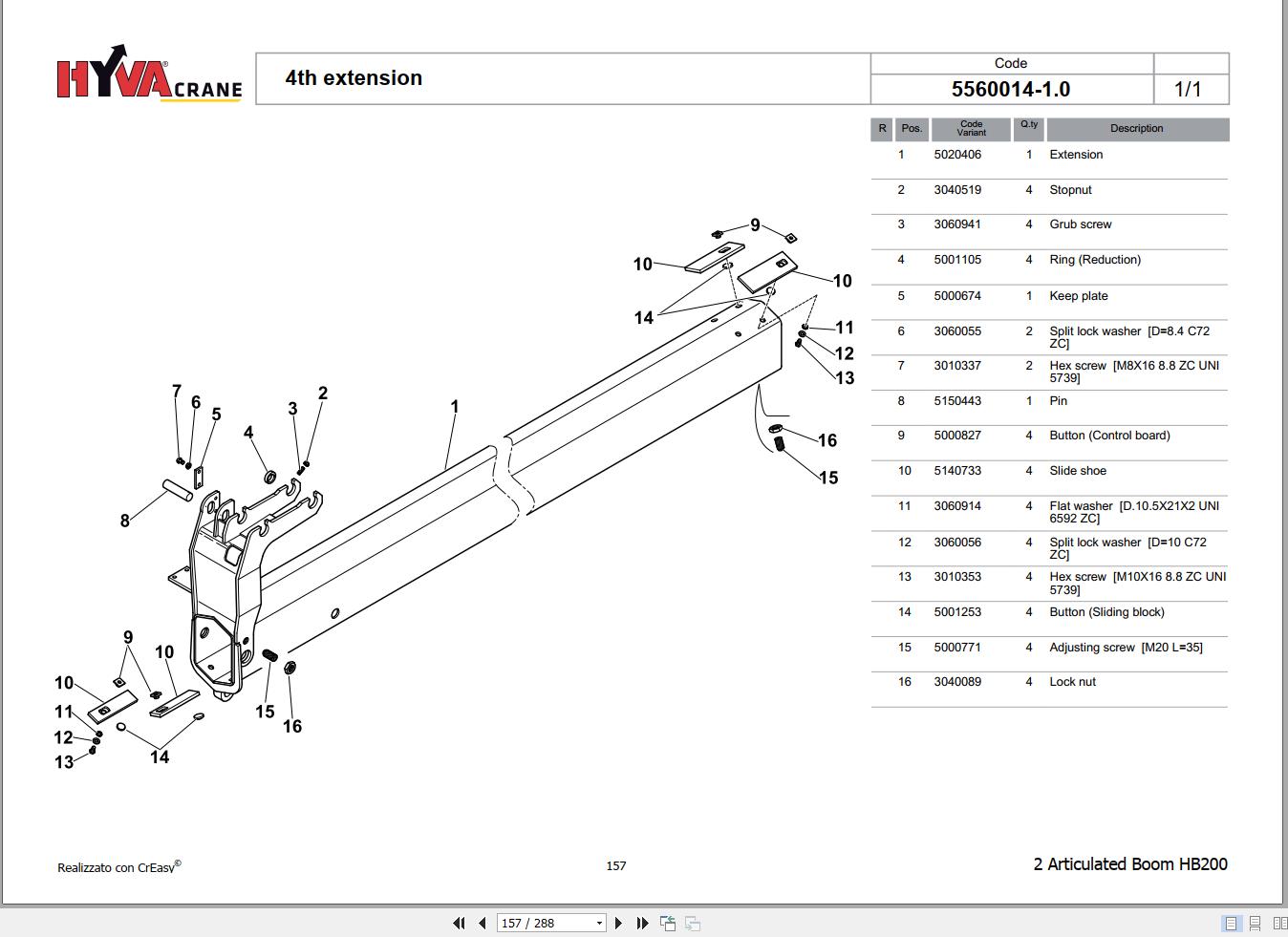 Hyva 2 Articulated Boom HB200 Parts Catalog 7880484 H.1 1