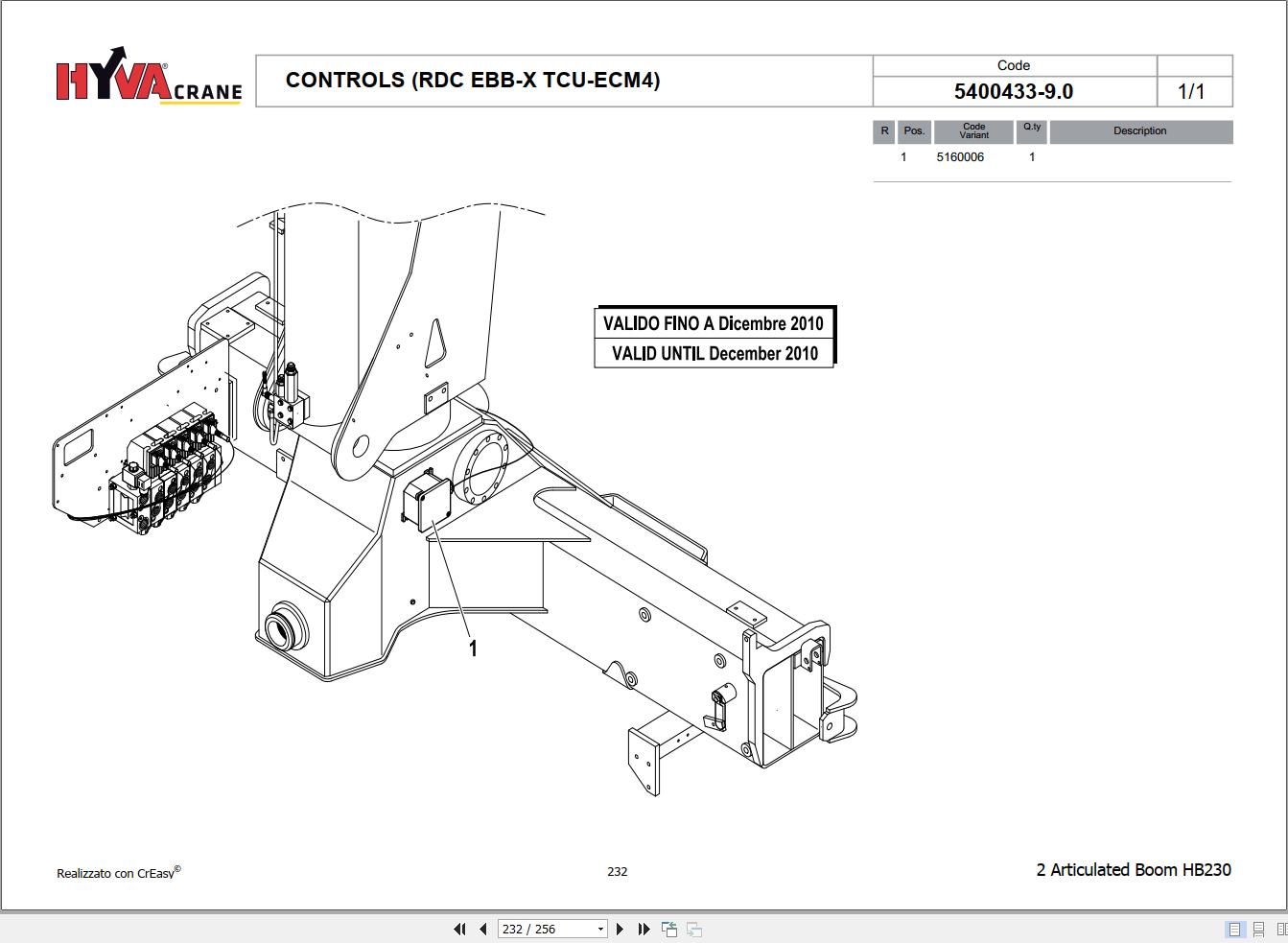 Hyva 2 Articulated Boom HB230 Parts Catalog 7880498 H.1 1