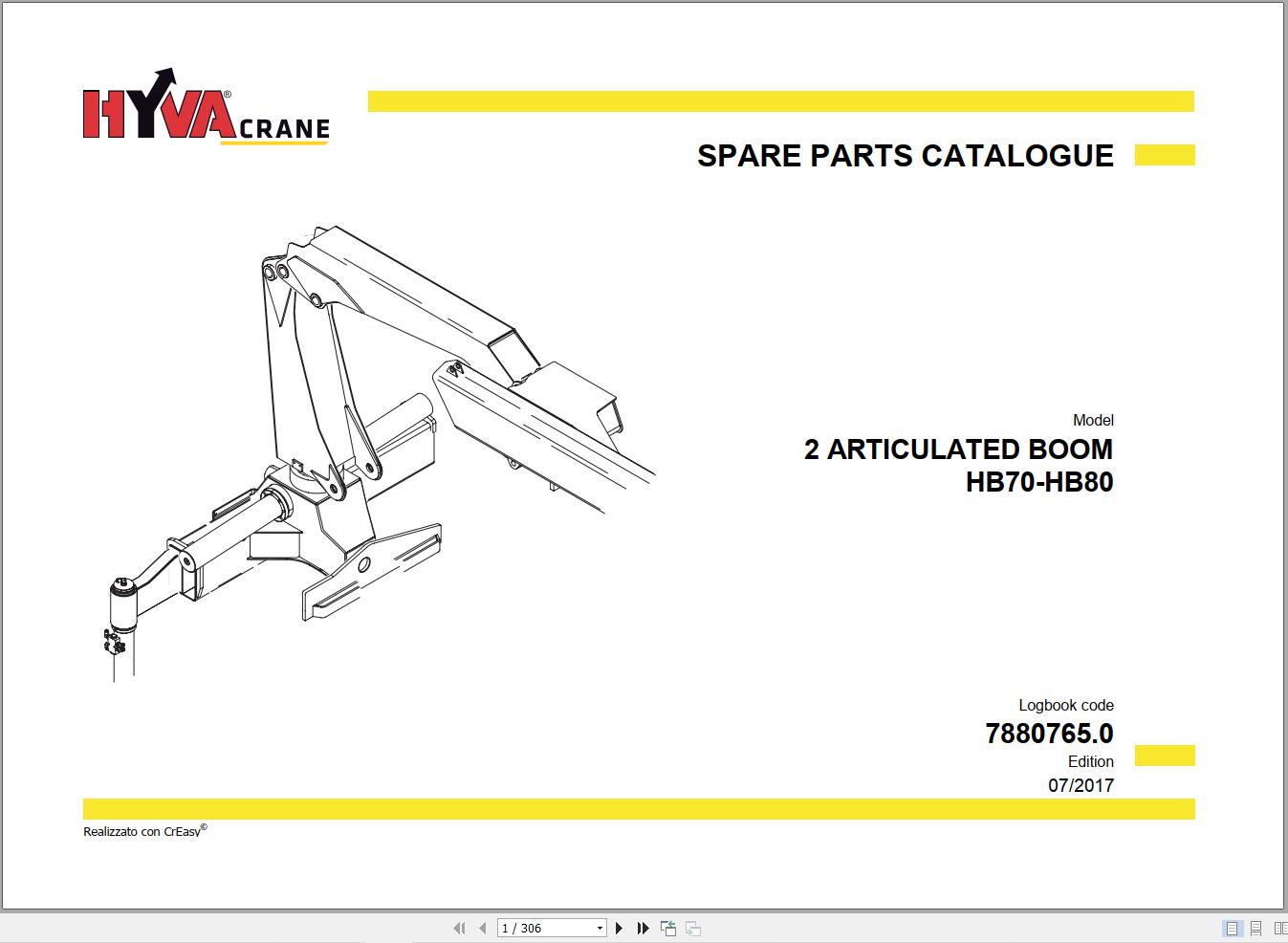 Hyva 2 Articulated Boom HB70 HB80 Parts Catalog 7880765.0