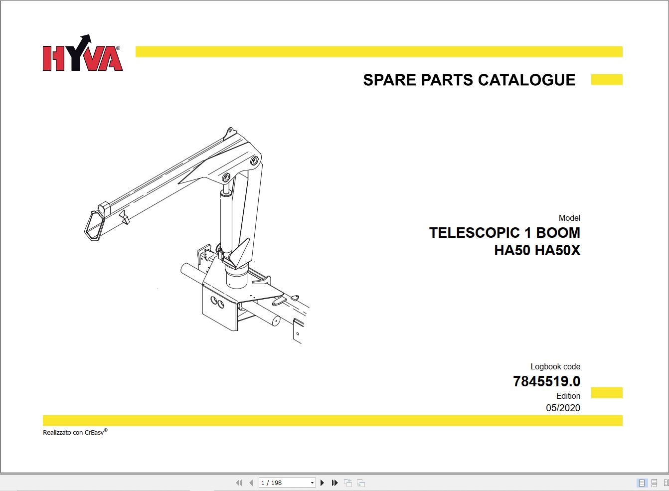 Hyva Telescopic 1 Boom HA50 HA50X Parts Catalog 7845519.0