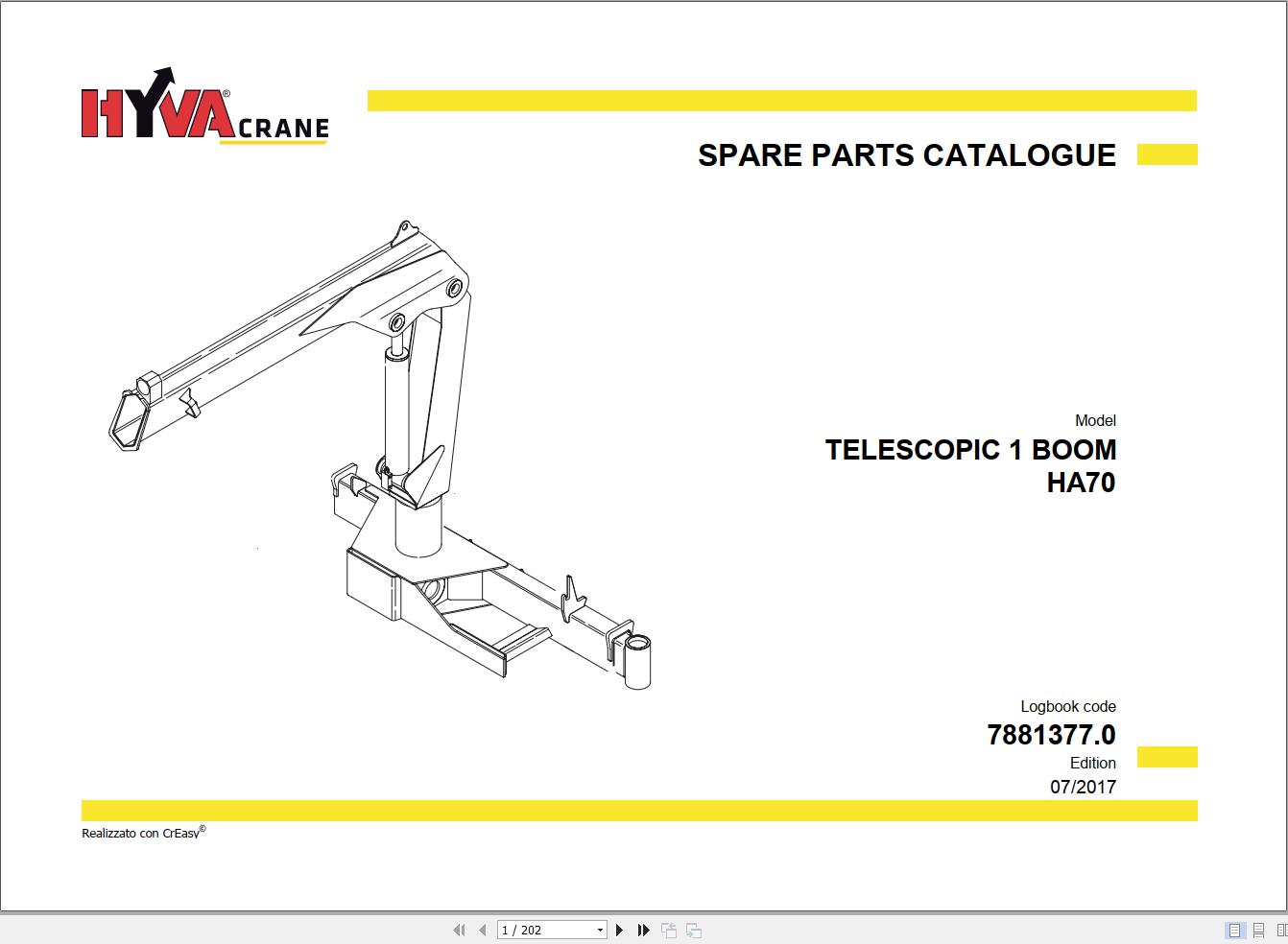 Hyva Telescopic 1 Boom HA70 Parts Catalog 7881377.0