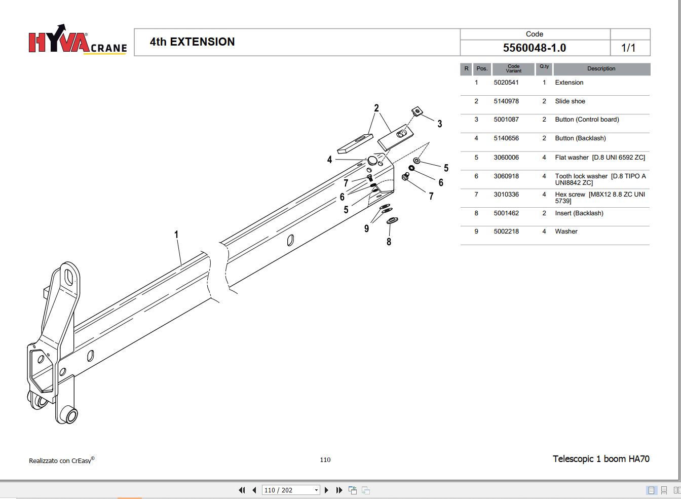 Hyva Telescopic 1 Boom HA70 Parts Catalog 7881377.0 1