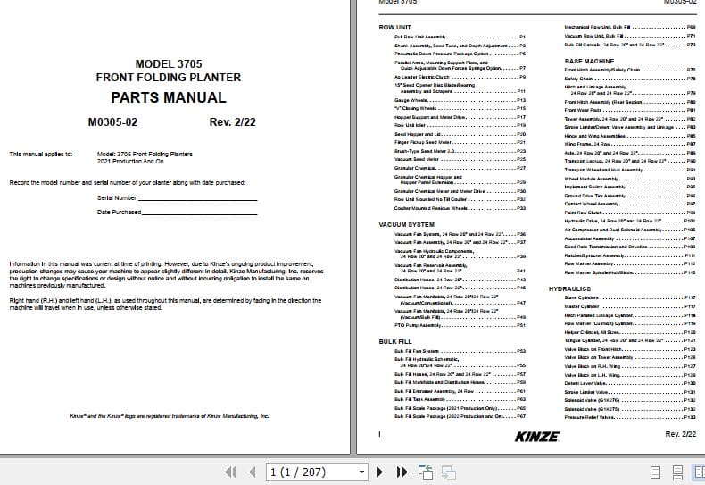 Kinze Front Fold Planter 3705 Parts Manual M0305 02 02.2022 (1)