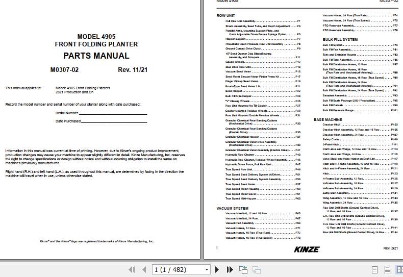 Kinze Front Fold Planter 4905 Parts Manual M0307 02 11.2021 (1)