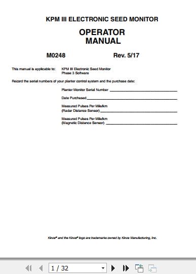 Kinze KPM III Electronic Seed Monitor Operator Manual M0248 05.2017 (1)