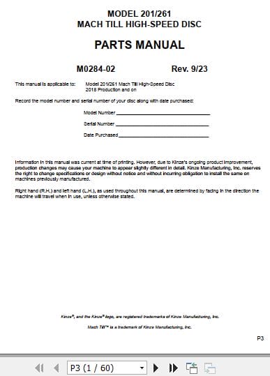 Kinze Mach Till 201 261 Parts Manual M0284 02 09.2023 (1)