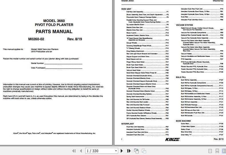 Kinze Pivot Fold Planter 3660 Parts Manual M0260 02 08.2019 (1)