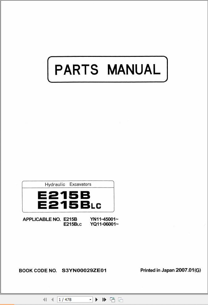 Kobelco Excavator E215B E215BLC Parts Catalog S3YN00029ZE01 (1)