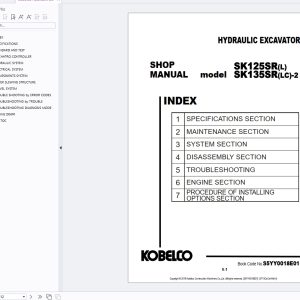 Kobelco Excavator SK125SR SK125SRL SK135SR 2 SK135SRLC 2 Shop Manual S5YY0018E01 (1)