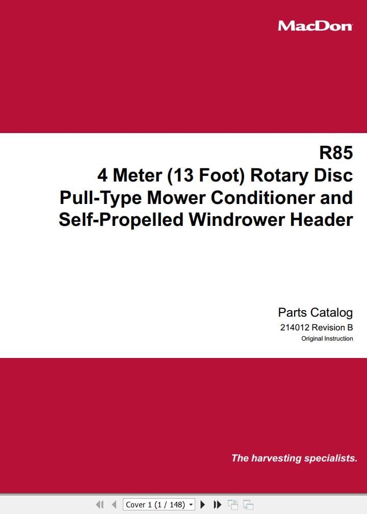 Macdon 13 Foot Rotary R85 Parts Catalog 214012 Revision B (1)