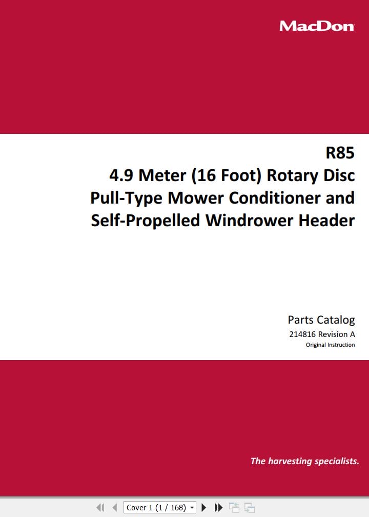 Macdon 16 Foot Rotary Disc R85 Parts Catalog 214816 Revision A (1)