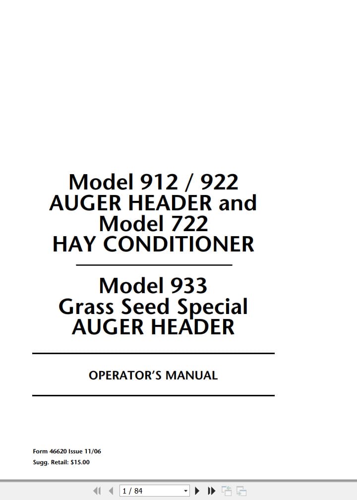 Macdon Auger Header 722 912 922 933 Operators Manual 46620 (1)