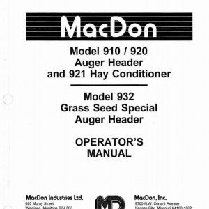 Macdon Auger Header 910 920 932 921 Operators Manual 46013 (1)
