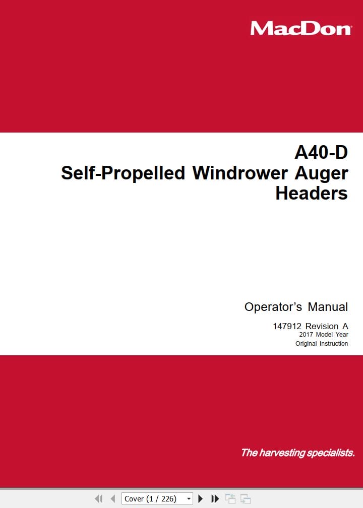 Macdon Auger Header A40 D Operators Manual 147912 Revision A (1)