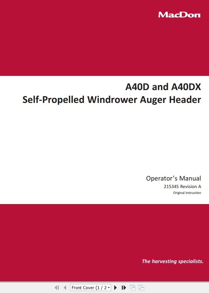 Macdon Auger Header A40D A40DX Operators Manual (1)