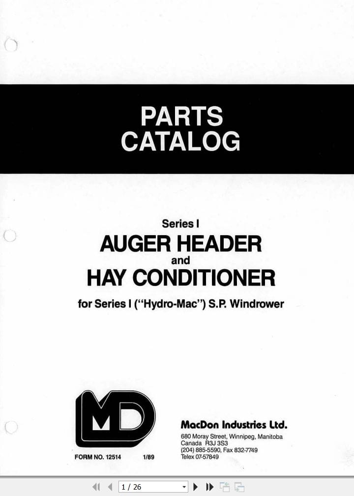Macdon Auger Header Series I Parts Catalog 12514 (1)