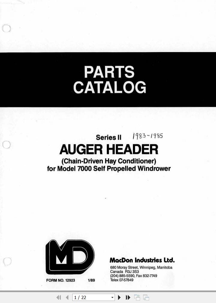 Macdon Auger Header Series II Parts Catalog 12923 (1)