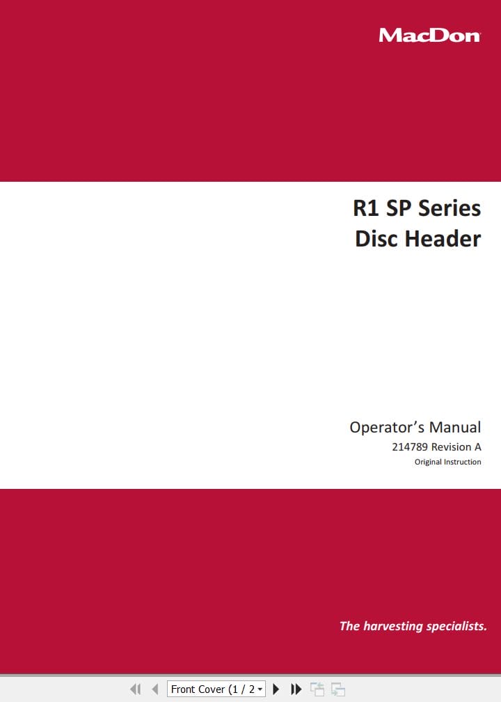 Macdon Disc Header R1 SP Series Operators Manual 214789 Revision A (1)