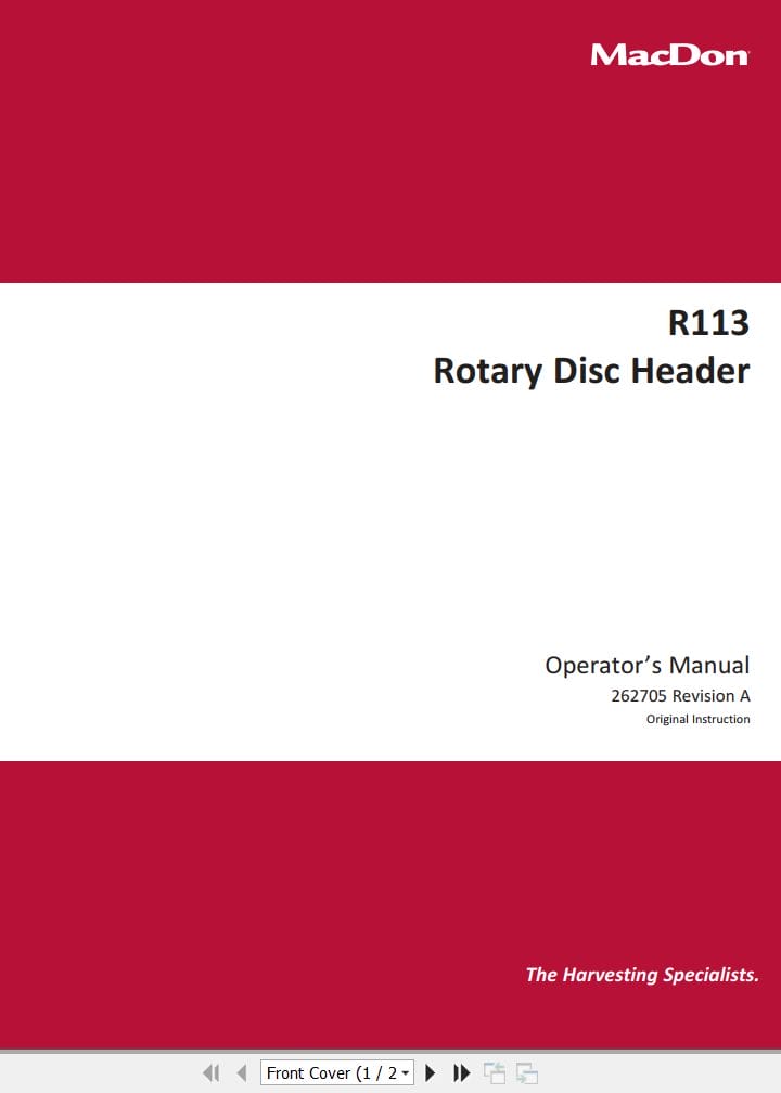 Macdon Disc Header R113 Operators Manual 262705 Revision A (1)