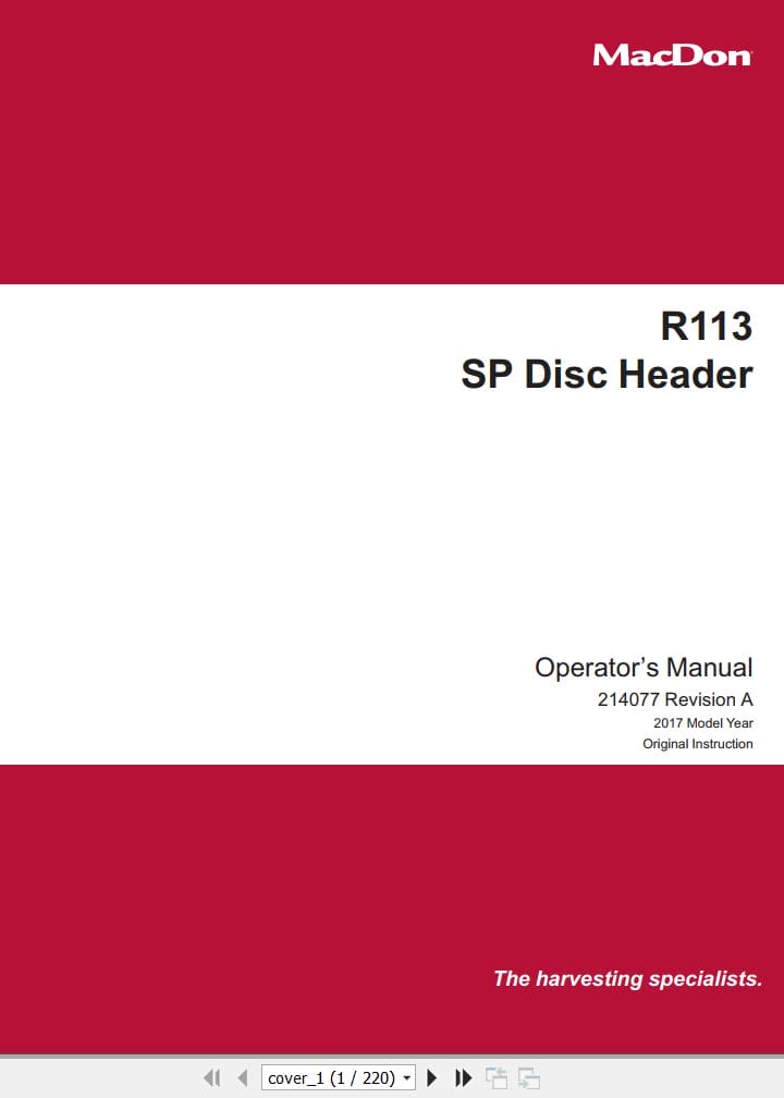 Macdon Disc Header R113 SP Operators Manual (1)