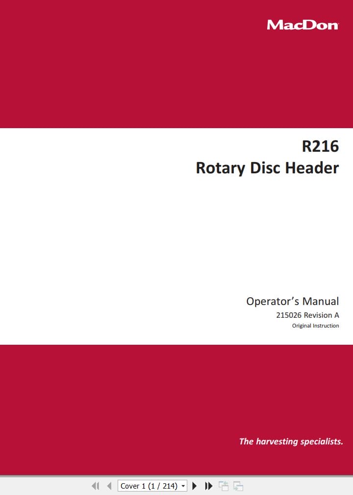 Macdon Disc Header R216 Operators Manual (1)