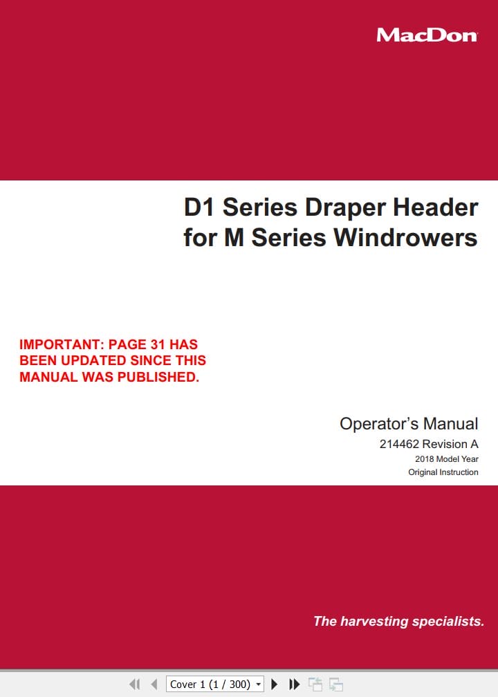 Macdon Draper Header D1 Series for M Series Operators Manual (1)