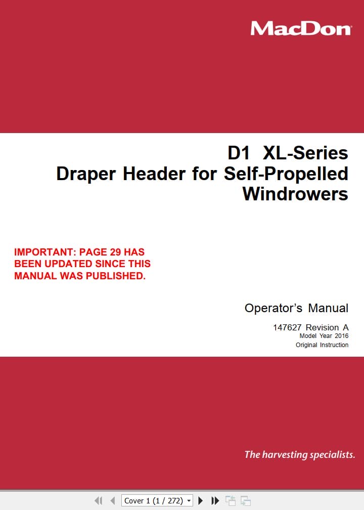 Macdon Draper Header D1XL Series Operators Manual 147627 Revision A (1)