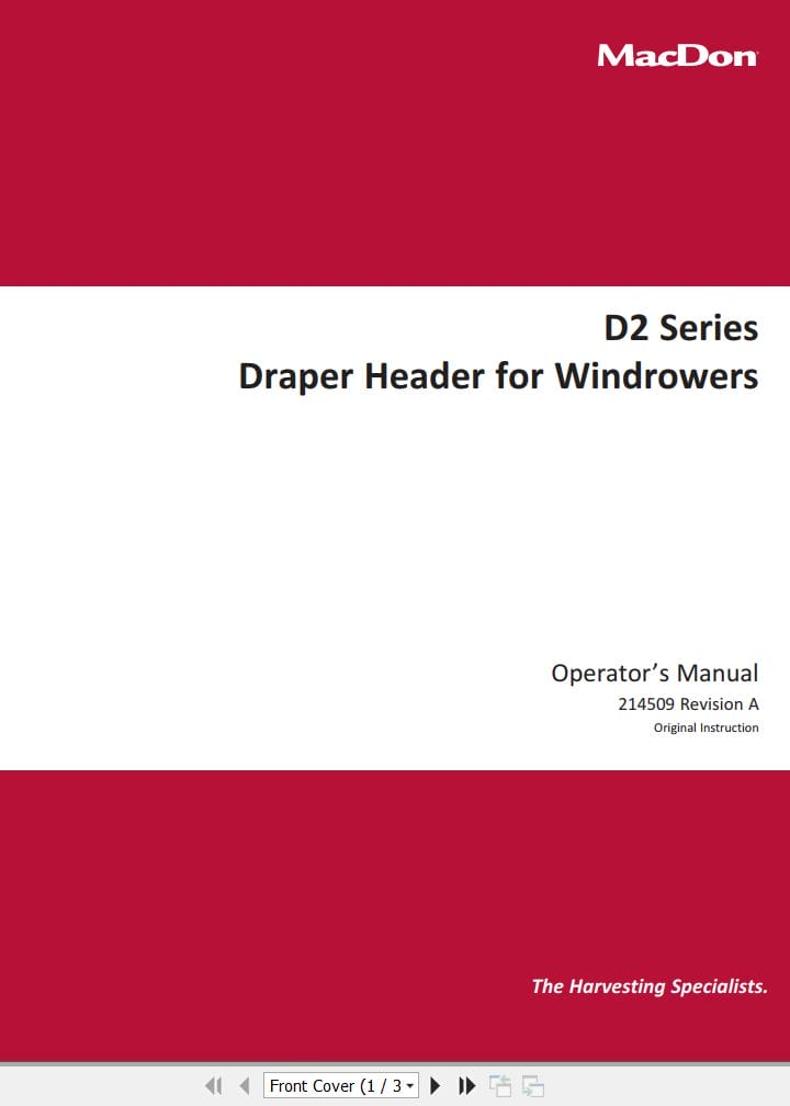 Macdon Draper Header D2 Series Operators Manual 214509 Revision A (1)