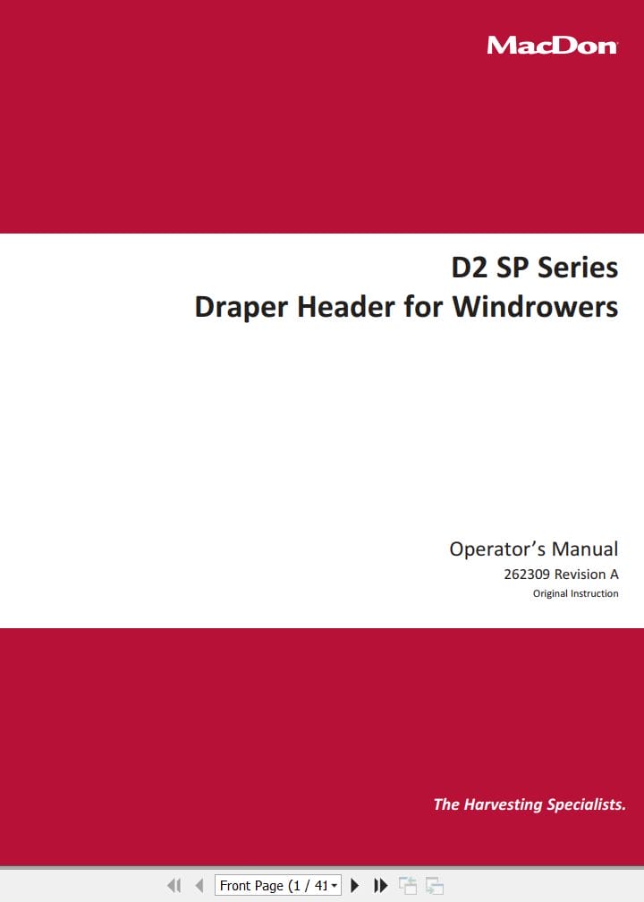 Macdon Draper Header D2SP Series Operators Manual 262309 Revision A (1)