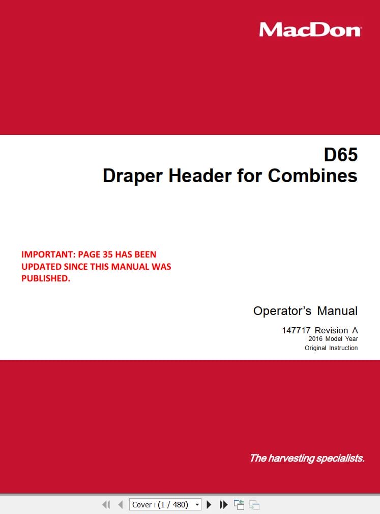 Macdon Draper Header D65 Operators Manual (1)