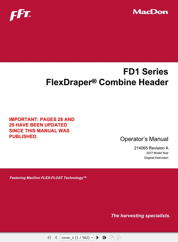 Macdon FlexDraper Combine Header FD1 Series Operators Manual (1)
