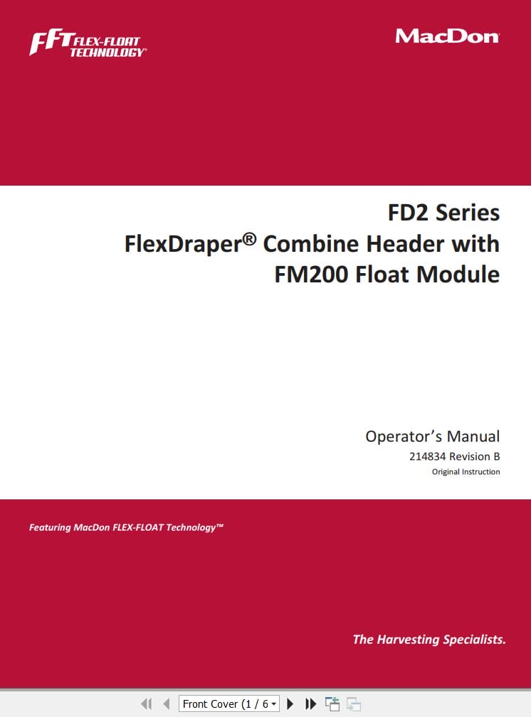 Macdon FlexDraper Combine Header FD2 Series FM200 Operators Manual (1)
