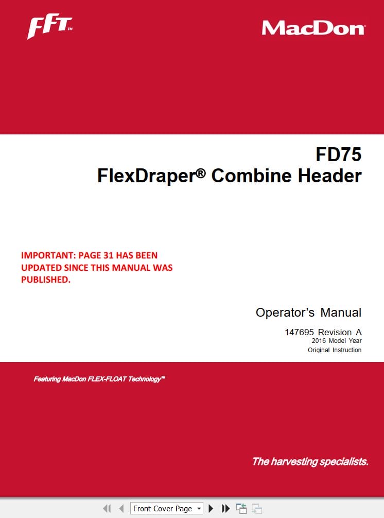 Macdon FlexDraper Combine Header FD75 Operators Manual (1)