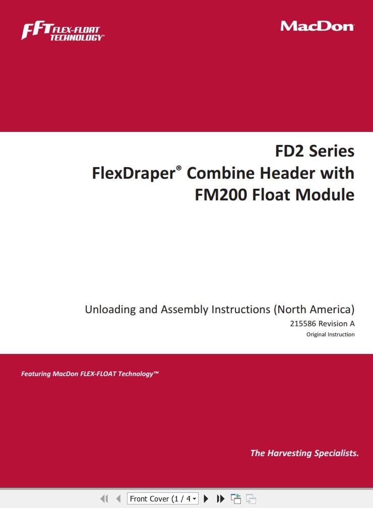 Macdon FlexDraper FD2 Series FM2 Unloading and Assembly Instructions 215586 Revision A (1)